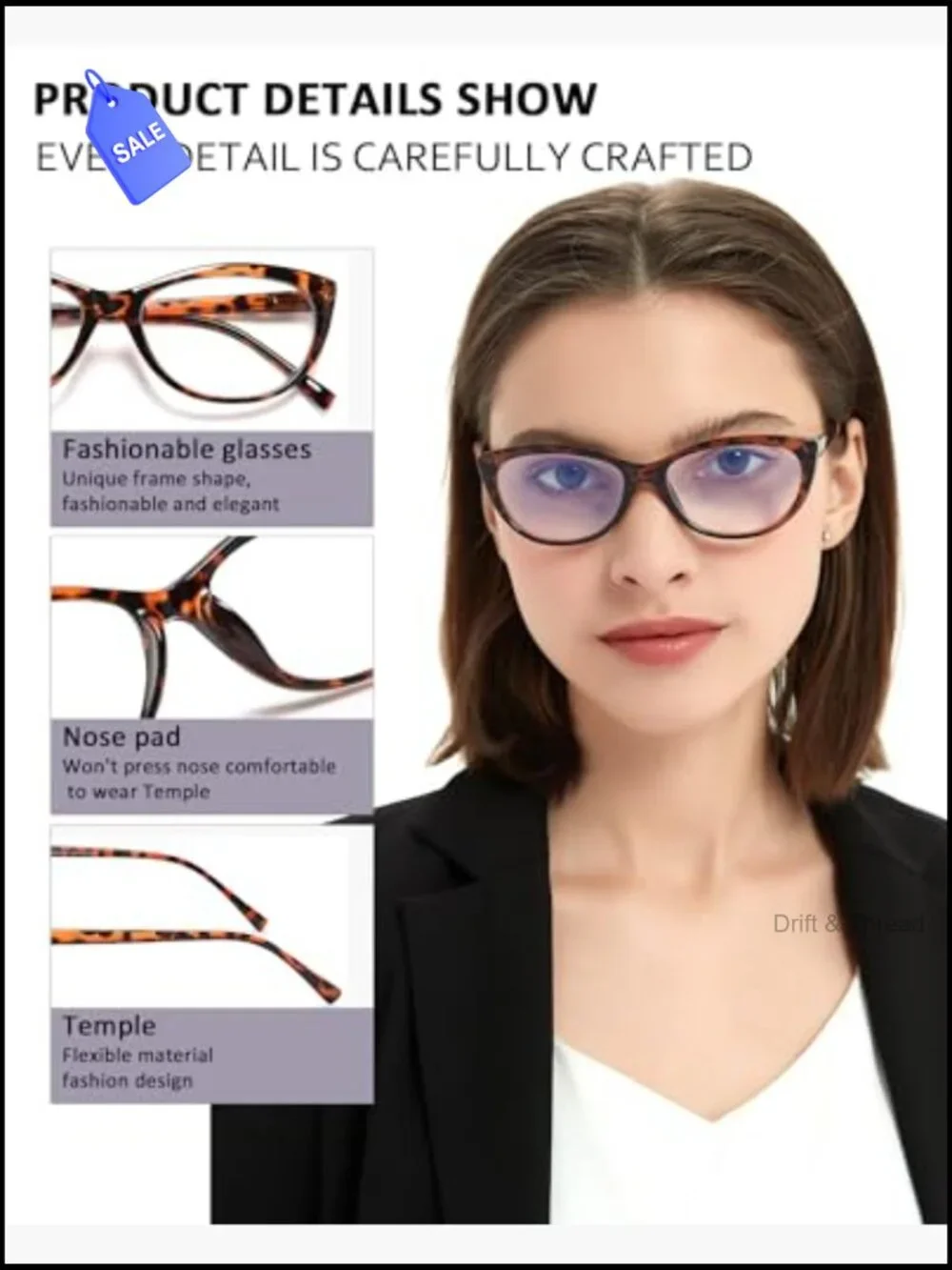 Cat Eye Blue Light Blocking Reading Glasses 4 Pack Spring Hinge 1.25